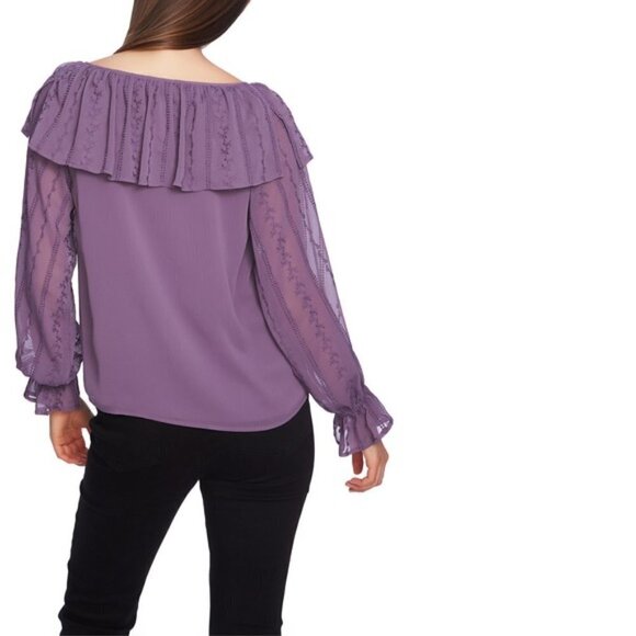 1 STATE Lavender Fields ruffle long sleeves embroidered blouse - Picture 9 of 10